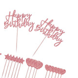 Glitter Cake Topper Picks Happy Birthday Cupcake Party Decor Rose Gold