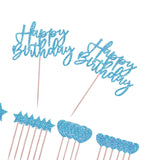 Glitter Cake Topper Picks Happy Birthday Cupcake Party Decor Blue