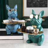 Bulldog Statue Storage Tray Resin Art Home Decoration Sculpture Green