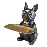 Bulldog Statue Storage Tray Resin Art Home Decoration Sculpture Black