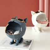 Cartoon Cat Storage Organizer Holder Sculpture Statue Hallway Decor White