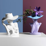 Nordic Stylish Lady Human Head Flower Vase Statues White 20x18x22cm