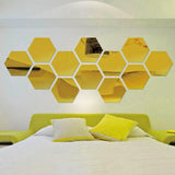 30Pcs Mirror Hexagon Vinyl Wall Sticker Decal Home Decor Gold 46x40x23mm