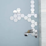 30Pcs Mirror Hexagon Vinyl Wall Sticker Decal Home Decor Silver 46x40x23mm