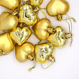 12pcs Heart Shape Baubles Valentine's Day Hanging Decoration Party Golden