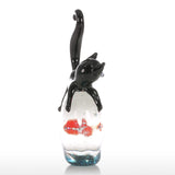 Crystal Cat and Fish Figurine Ornament Miniature Glass Animal Statues Craft