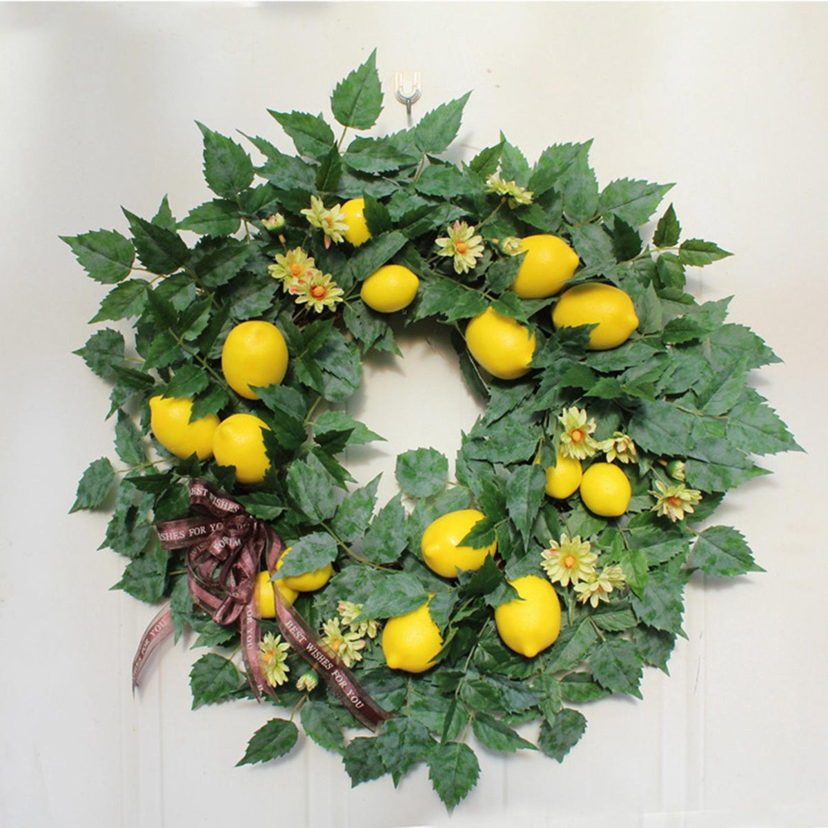 22'' Front Door Wreath Wall Spring Lifelike Fruit Daisy Lemon Garland 58cm