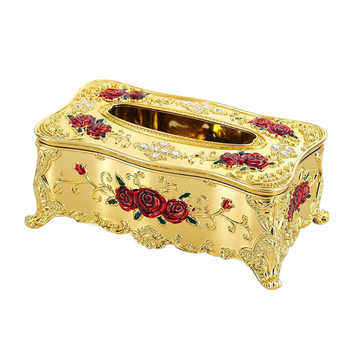 Home Rectangular Tissue Paper Box Case Holder Cover Golden Red