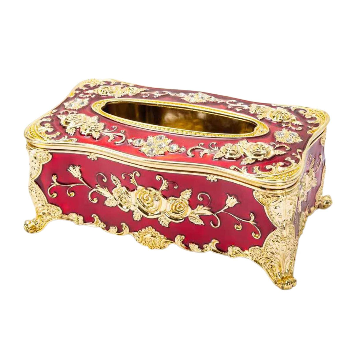 Home Rectangular Tissue Paper Box Case Holder Cover Red Golden