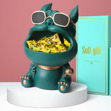 Cool Bulldog Figurine Animal Statue Big Mouth Storage Box Dark Green L