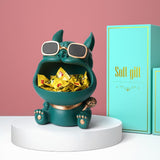 Cool Bulldog Figurine Animal Statue Big Mouth Storage Box Dark Green S