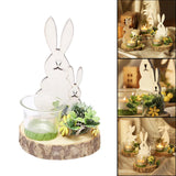 Nordic Style Easter Bunny Candle Holder Cute Wood Rabbit Glass Cup Decor A