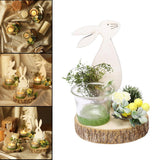 Nordic Style Easter Bunny Candle Holder Cute Wood Rabbit Glass Cup Decor B