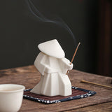Incense Burner Samurai Sculpture Incense Stick Holder Yoga Spa Decor White