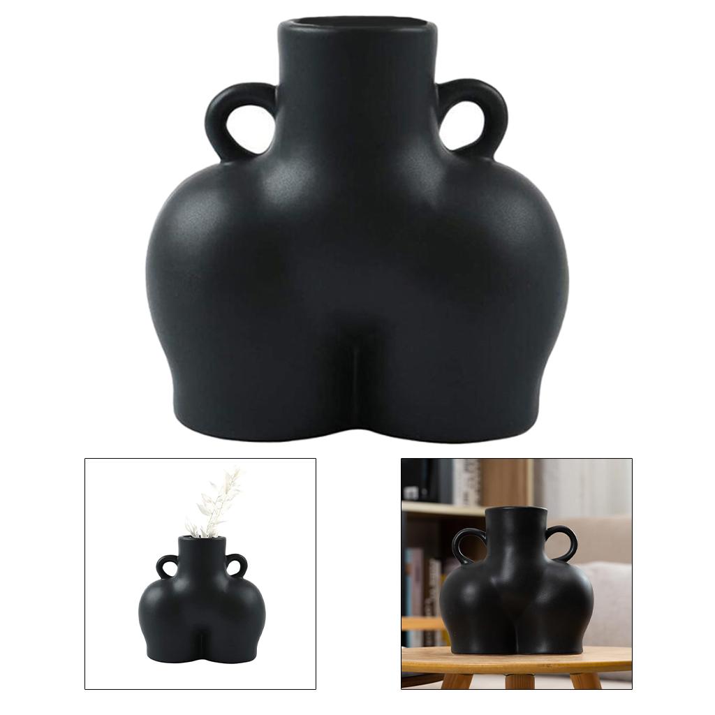 Maxbell  Creativity Human Vase Ceramic Butt Plant Pot Planter Black18.5x17.5x6.5cm
