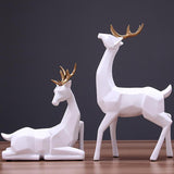 2Pcs Couple Reindeer Figurine Home Office Sculpture Ornament White