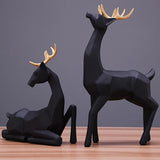 2Pcs Couple Reindeer Figurine Home Office Sculpture Ornament Black