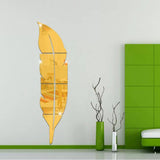 3D DIY Removable Feather Mirror Home Room Decal Gold 30x120cm