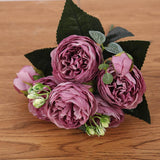 Faux Persian Rose 5 Flowers Silk Bouquet Party Decoration Embellishment