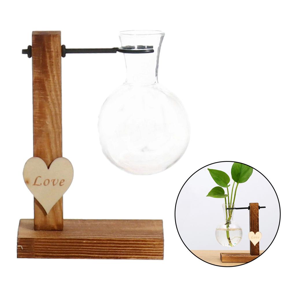 Maxbell  Transparent Hydroponic Plant Vase Flower Pot Wooden Frame Office Decor A