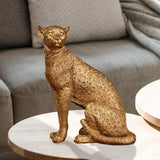 Retro Cheetah Statue Figurine Leopard Sculpture Home Office Decor Ornaments Sitting Leopard