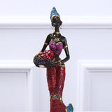 African Women Figure Art Statues Women Figure Tribal Lady Figurine Statue Blue