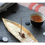 Metal Leaf Incense Stick Holder Ash Catcher Censer Home Decor Supply Gold