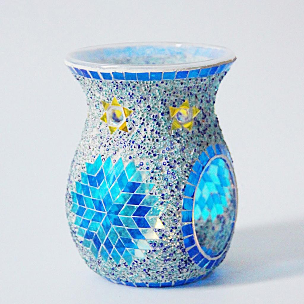Mosaic Glass Oil Burner Candle Holder Wax Melt Home Decor Blue