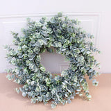 Artificial Wreath Fake Eucalyptus Leaf Front Door Hanging White Frost