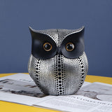 Chic Owl Figurine Sculpture Decorative Ornament Miniature Decor Black_Silver