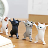 Dancing Cute Cats Figure Ornament Tabletop Sculpture Decoration Grey