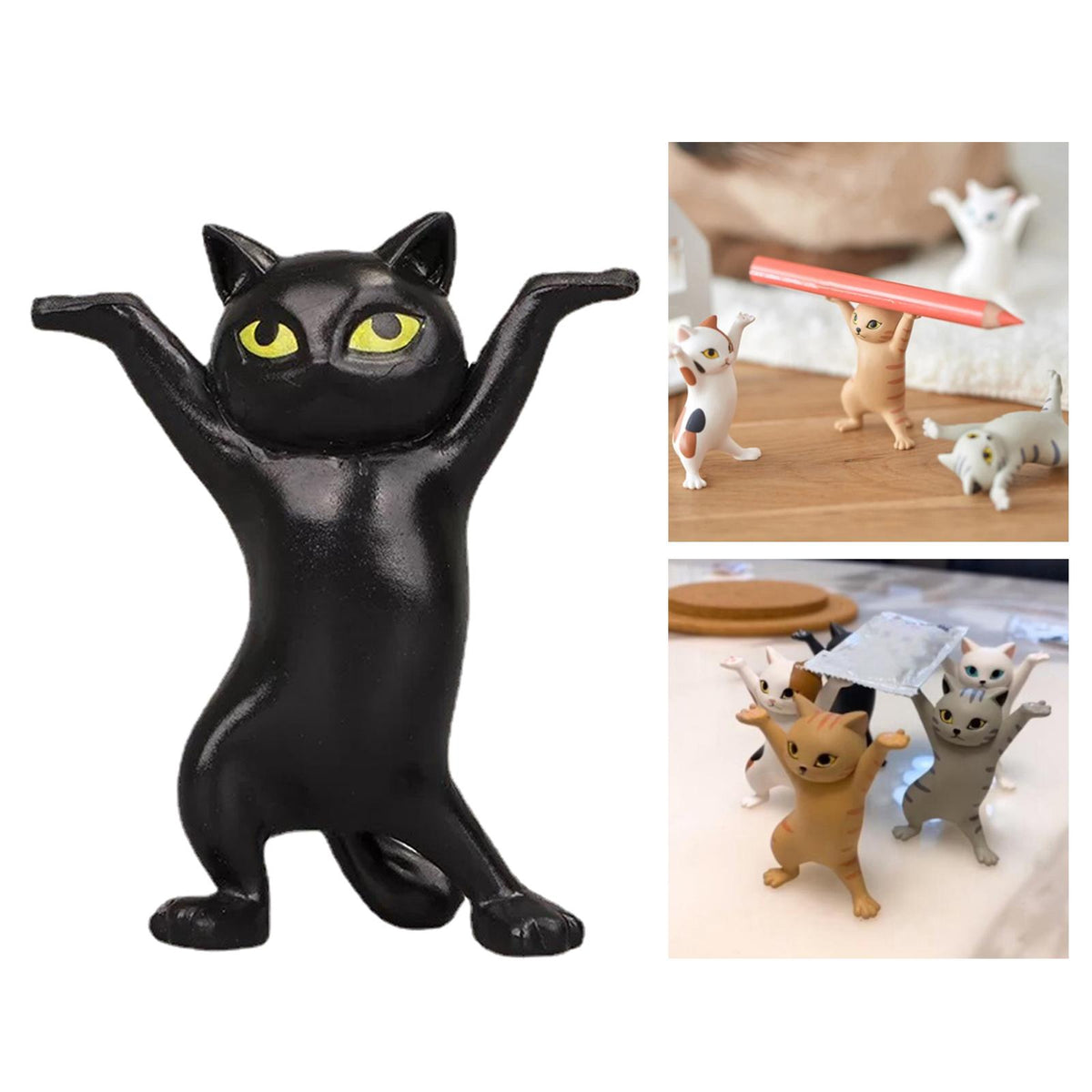 Dancing Cute Cats Figure Ornament Tabletop Sculpture Decoration Black