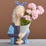 Maxbell  Nordic Cartoon Girl Shape Flower Vase Kitchen Office Decor Ornament Blue