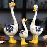 3Pcs Duck Family Figurine Resin Craft Home Desktop Animal Statue Shelf Decor