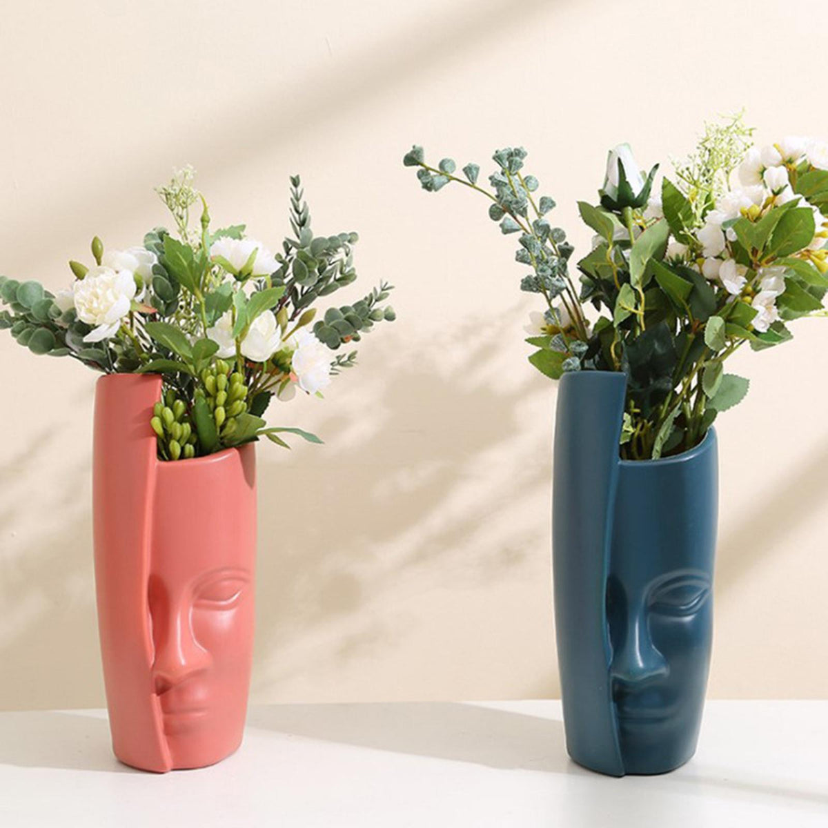 Maxbell  Nordic Human Face Vase For Dried Stems Bunch Flower Arrangement Pink Style2