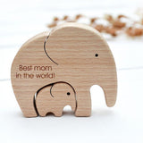 Elephant Statue Exquisite Wooden Sculpture Home Decor 2pcs Best Mom