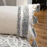 Woven Tufted Cushion Cover Modern Pillowcase with Tassels for Sofa Bed Couch F 30x50cm