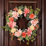 Artificial Flower Wreath Dahlia Floral Eucalyptus Garland Front Door Decor