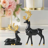 2x Resin Deer Figurine Statue Home Living Room Decor Crafts Sculpture Gifts Black