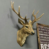 3D Deer Head Antlers Wall Art Statue Stickers Home Decoration Natural Color