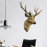 3D Deer Head Antlers Wall Art Statue Stickers Home Decoration Natural Color