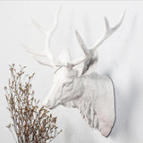 3D Deer Head Antlers Wall Art Statue Stickers Home Decoration White