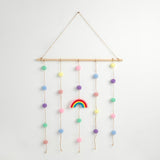 Maxbell  Colorful Rainbow Pom Pom Tassel Tapestry Wall Hanging Kids Room Wall Decor B