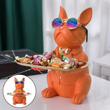 Adorable Resin Bulldog Statue Jewelry Keys Storage Holder Collectible Orange