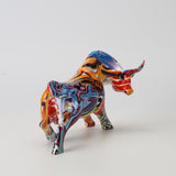 Graffiti Cow Figurine Sculpture Resin Statue Home Decor Crafts 21x11x13.5cm