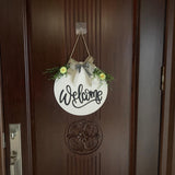 Wooden Flower Welcome Sign Door Wreath Greenery with Bow Home Decor White