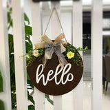 Wooden Flower Welcome Sign Door Wreath Greenery with Bow Home Decor Brown