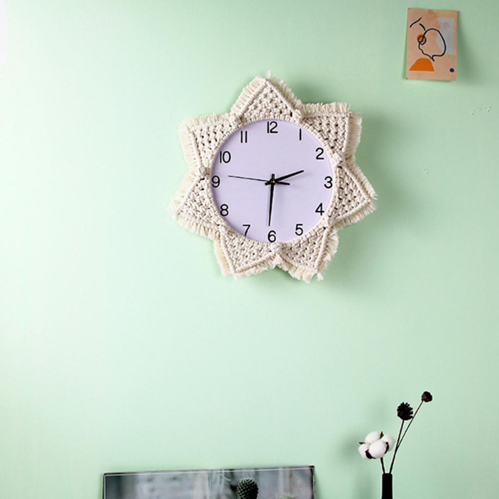 Maxbell  Macrame Wall Clock Non Ticking Mute Quartz Clock for Home Flower Arab