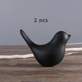 2x Ceramic Bird Figurines Animal Sculptures Statues Home Decor Gifts Black L