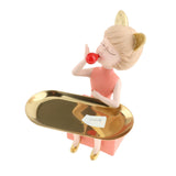 Bubble Girl Statue Jewelry Storage Plate Resin Figurine Desk Decor Pink